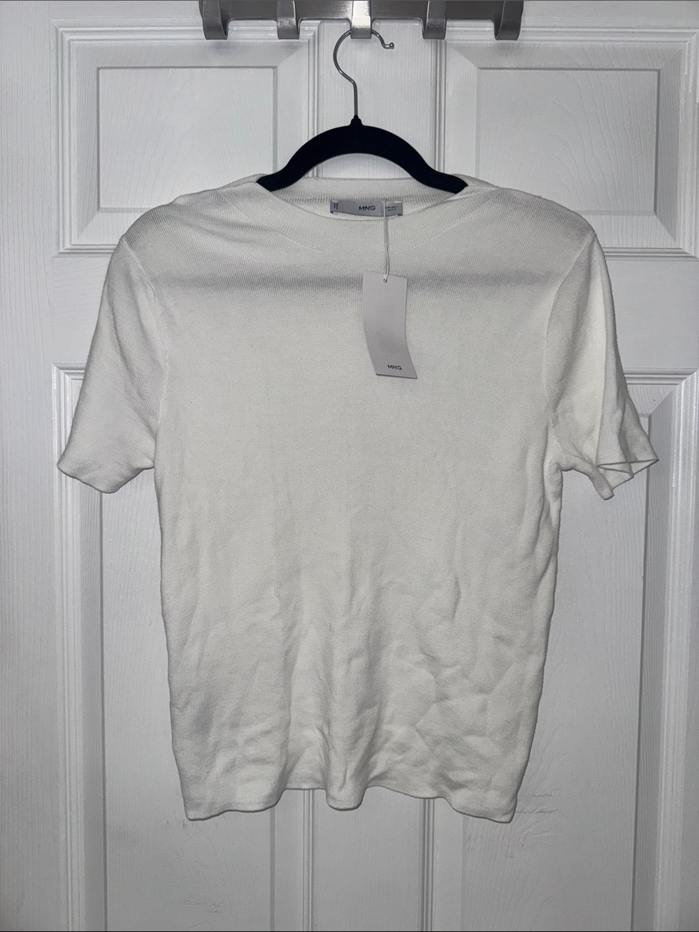 Mango White Short-Sleeve Knit Tee
